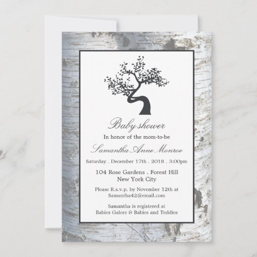 Rustic Silver Birch Tree Baby shower Kaart (Voorkant)