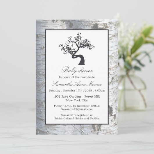 Rustic Silver Birch Tree Baby shower Kaart (Staand voorkant)