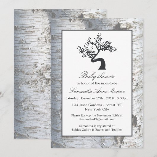 Rustic Silver Birch Tree Baby shower Kaart (Voorkant / Achterkant)