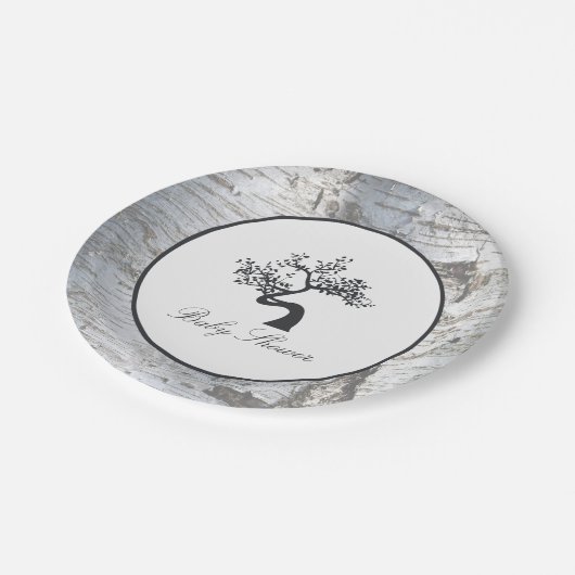 Rustic Silver Birch Tree Baby shower Papieren Bordje (Gekanteld)