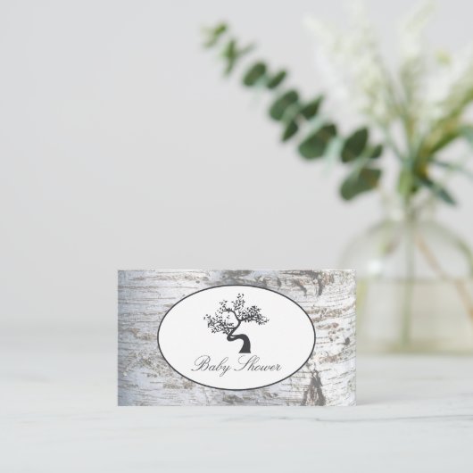Rustic Silver Birch Tree Baby shower Ticket Invite Informatiekaartje (Staand voorkant)