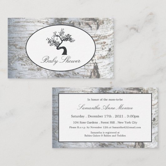 Rustic Silver Birch Tree Baby shower Ticket Invite Informatiekaartje (Voorkant / Achterkant)