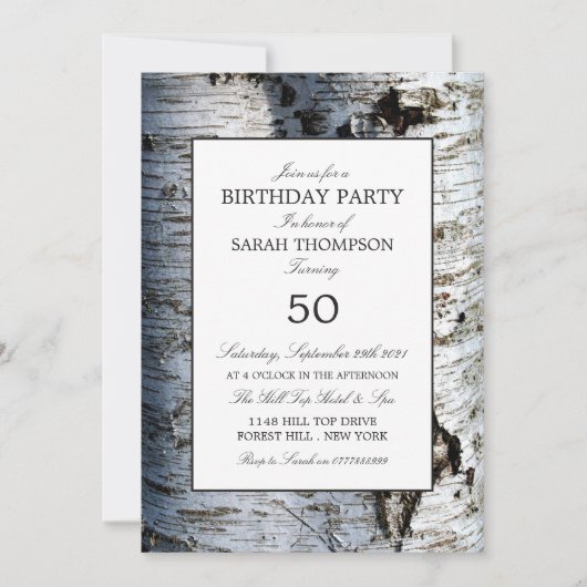 Rustic Silver Birch Tree, Birthday Kaart (Voorkant)