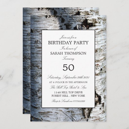 Rustic Silver Birch Tree, Birthday Kaart (Voorkant / Achterkant)
