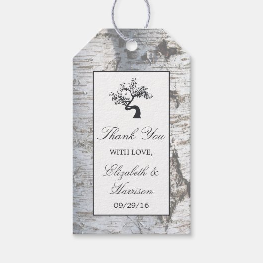 Rustic Silver Birch Tree Wedding Cadeaulabel (Voorkant)