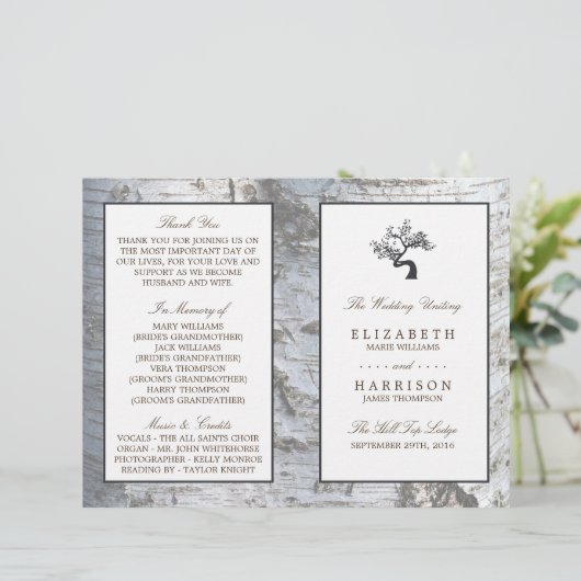 Rustic Silver Birch Tree Wedding Programme (Staand voorkant)