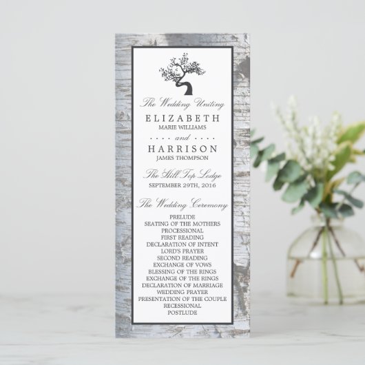 Rustic Silver Birch Tree Wedding Programme Programmakaart (Staand voorkant)