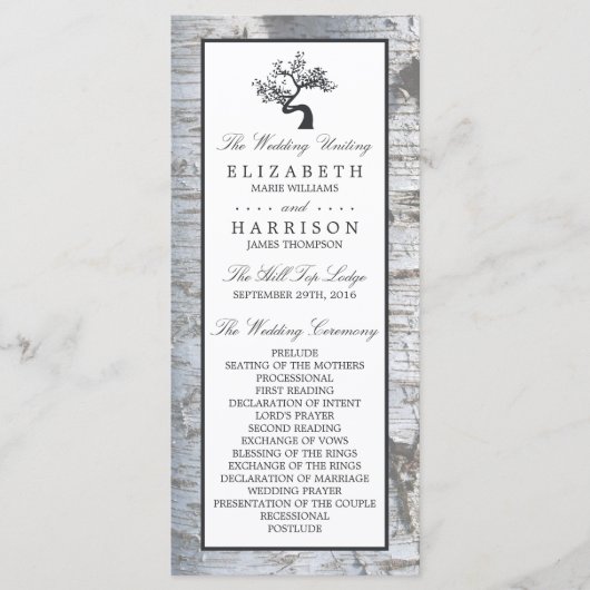 Rustic Silver Birch Tree Wedding Programme Programmakaart (Voorkant)