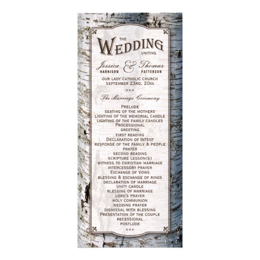 Rustic Silver Birch Tree Wedding Programme Reclamekaart (Voorkant)