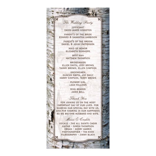 Rustic Silver Birch Tree Wedding Programme Reclamekaart (Achterkant)