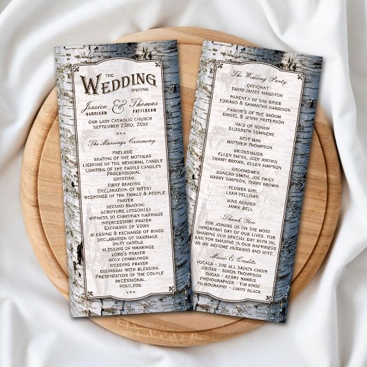 Rustic Silver Birch Tree Wedding Programme Reclamekaart
