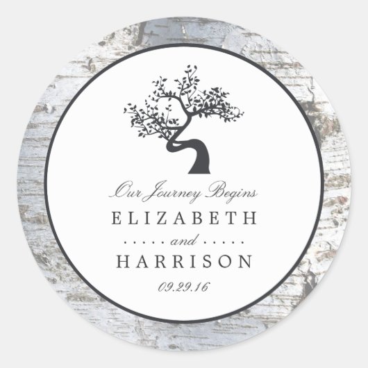 Rustic Silver Birch Tree Wedding Ronde Sticker (Voorkant)