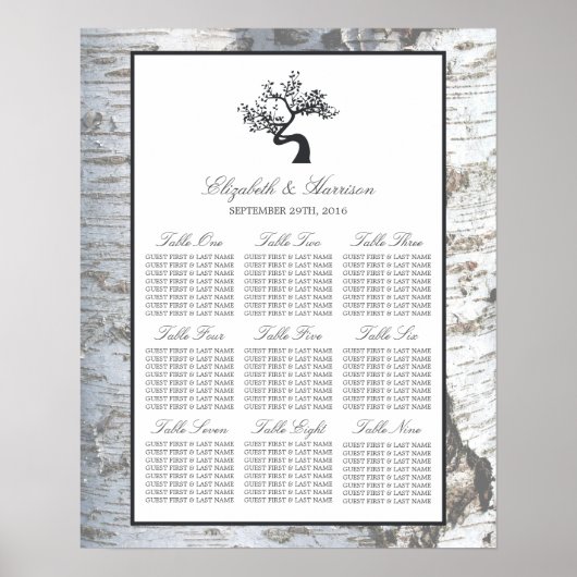 Rustic Silver Birch Tree Wedding Seating Chart Poster (Voorkant)