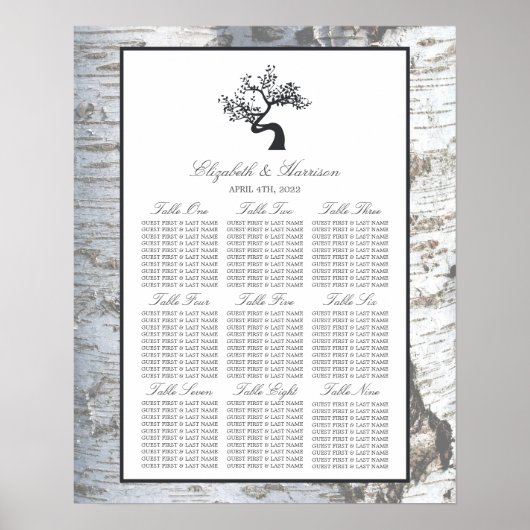 Rustic Silver Birch Tree Wedding Seating Chart Poster (Voorkant)