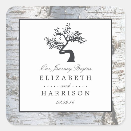 Rustic Silver Birch Tree Wedding Vierkante Sticker (Voorkant)