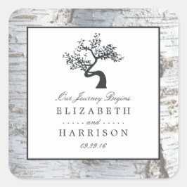 Rustic Silver Birch Tree Wedding Vierkante Sticker