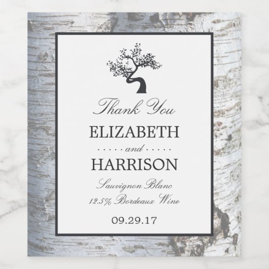 Rustic Silver Birch Tree Wedding Wijn Etiket (Enkel label)