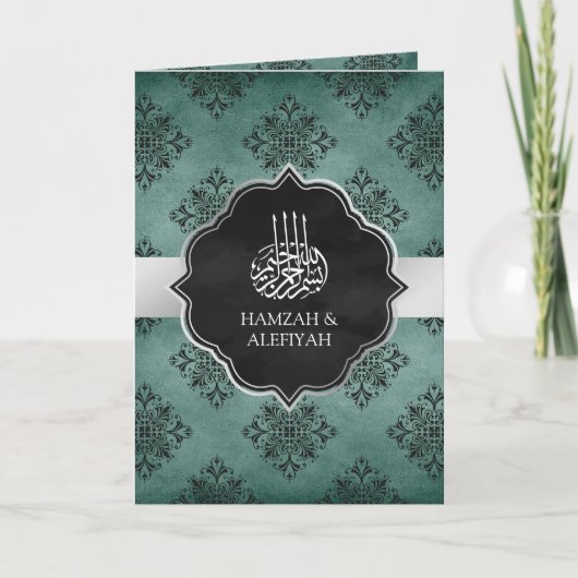 Rustic Silver Blauwgroen Black Damask Muslim Weddi (Voorkant)