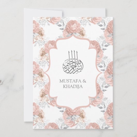 Rustic Silver en Blush Pink Roses Muslim Wedding Kaart (Voorkant)