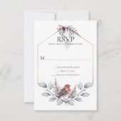 Rustic Silver Gray Rust Botanicals Bird RSVP (Voorkant)