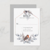 Rustic Silver Gray Rust Botanicals Bird RSVP (Voorkant / Achterkant)