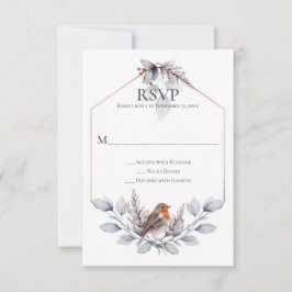 Rustic Silver Gray Rust Botanicals Bird RSVP Kaartje