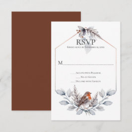 Rustic Silver Gray Rust Botanicals Bird RSVP Kaartje