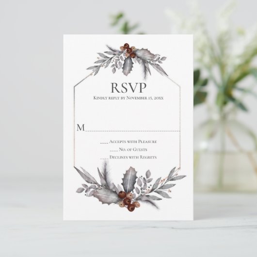 Rustic Silver Grey Rust Brown Berries RSVP (Staand voorkant)