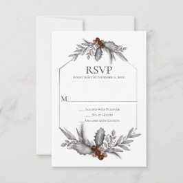 Rustic Silver Grey Rust Brown Berries RSVP Kaartje