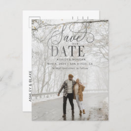 Rustic Silver Grey Script Foto Bewaar de datum Aankondigingskaart