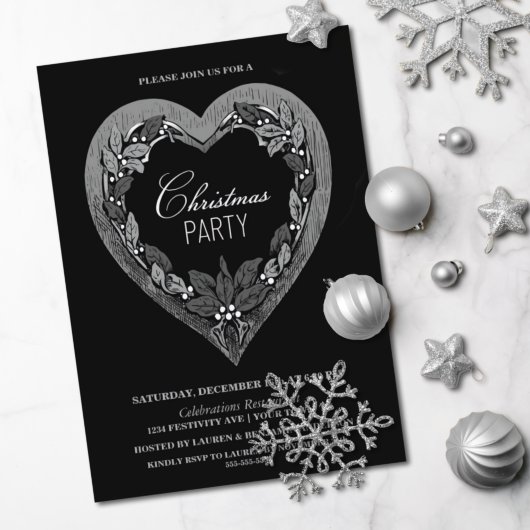 Rustic Silver Heart Kerstfeest Kaart