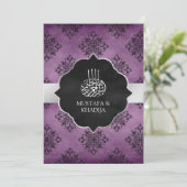 Rustic Silver Paars Black Damask Muslim Weduwen Kaart (Staand voorkant)