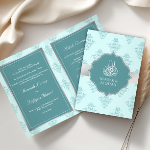 Rustic Silver Pastel Blauwgroen Damask Muslim Wedd