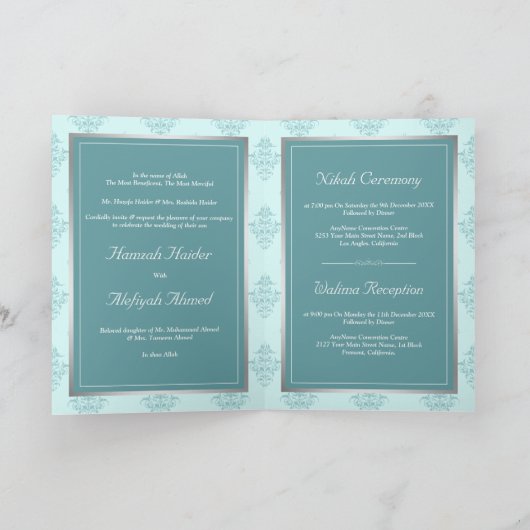Rustic Silver Pastel Blauwgroen Damask Muslim Wedd (Binnen)
