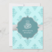 Rustic Silver Pastel Blauwgroen Damask Muslim Wedd Kaart (Voorkant)