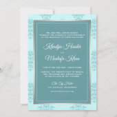 Rustic Silver Pastel Blauwgroen Damask Muslim Wedd Kaart (Achterkant)