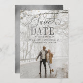 Rustic Silver Script Modern Photo Save the Date (Voorkant / Achterkant)
