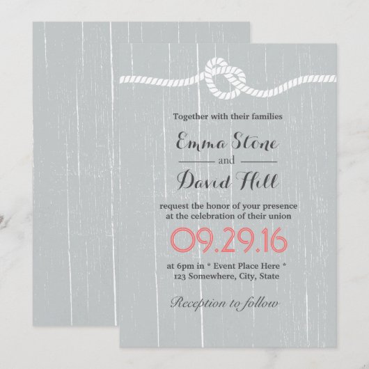 Rustic Silver Tying the Knot Wedding Invitations Kaart (Voorkant / Achterkant)