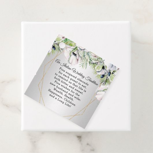 Rustic Silver White Anemone Gold Geometric Wedding Bedankjes Labels (In situ)