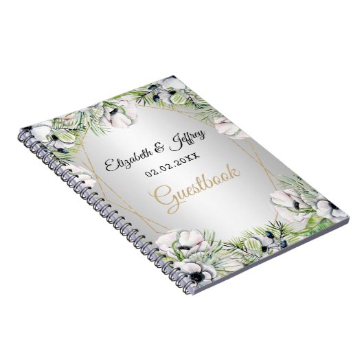 Rustic Silver White Anemone Gold Geometric Wedding Notitieboek (Rechterzijde)