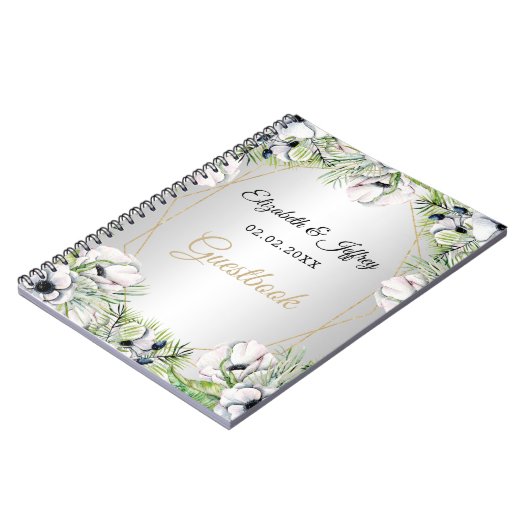 Rustic Silver White Anemone Gold Geometric Wedding Notitieboek (Linkerzijde)