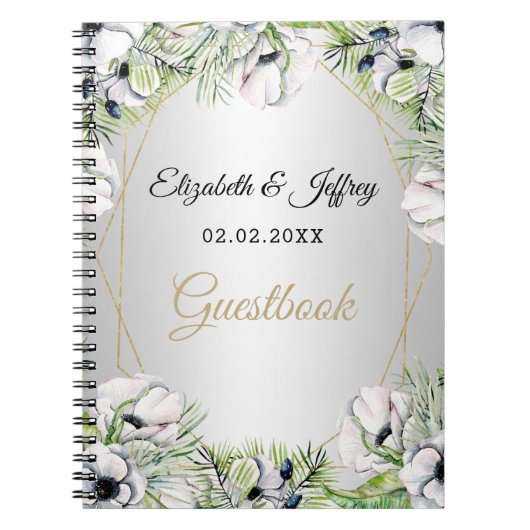 Rustic Silver White Anemone Gold Geometric Wedding Notitieboek (Voorkant)