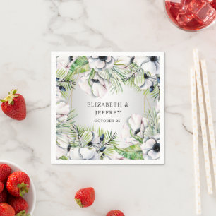 Rustic Silver White Anemone Gold Geometric Wedding Servet