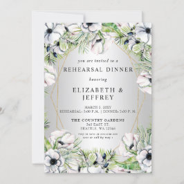 Rustic Silver White Anemone Gold Rehearsal Dinner Kaart