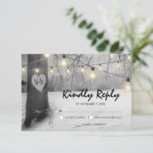Rustic Silver Winter Tree Lights Wedding RSVP Kaart (Staand voorkant)