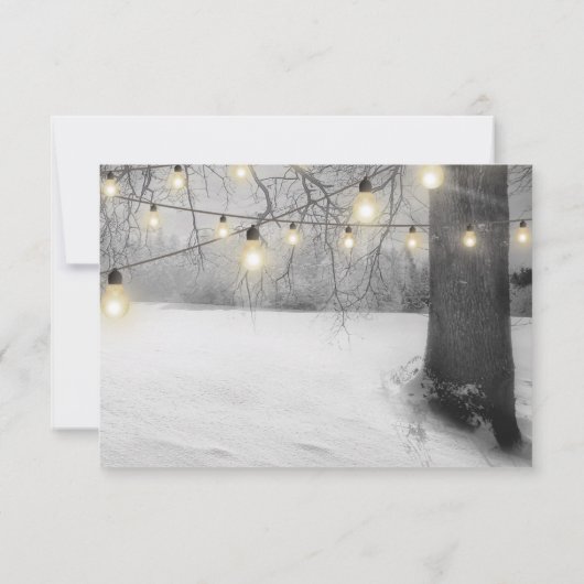 Rustic Silver Winter Tree Lights Wedding RSVP Kaart (Achterkant)