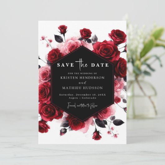 Rustic Simple Crimson Red Wedding Save The Date (Staand voorkant)