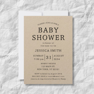 Rustic Simple Gender Neutral Kraft Baby shower Kaart