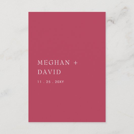 Rustic Simple Modern Arch Magenta Wedding Informatiekaartje (Achterkant)