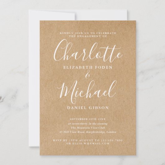 Rustic Simple Script Verloving Photo Invitation Kaart (Voorkant)